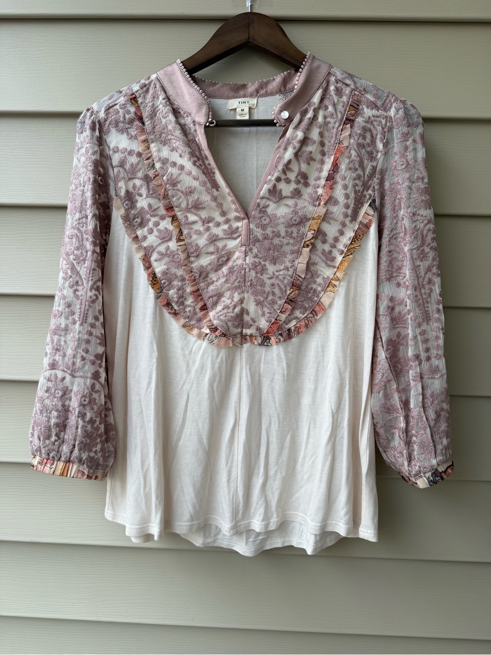 Tiny Anthropologie Embroidered Ruffle Bib Top Blush Ivory Medium